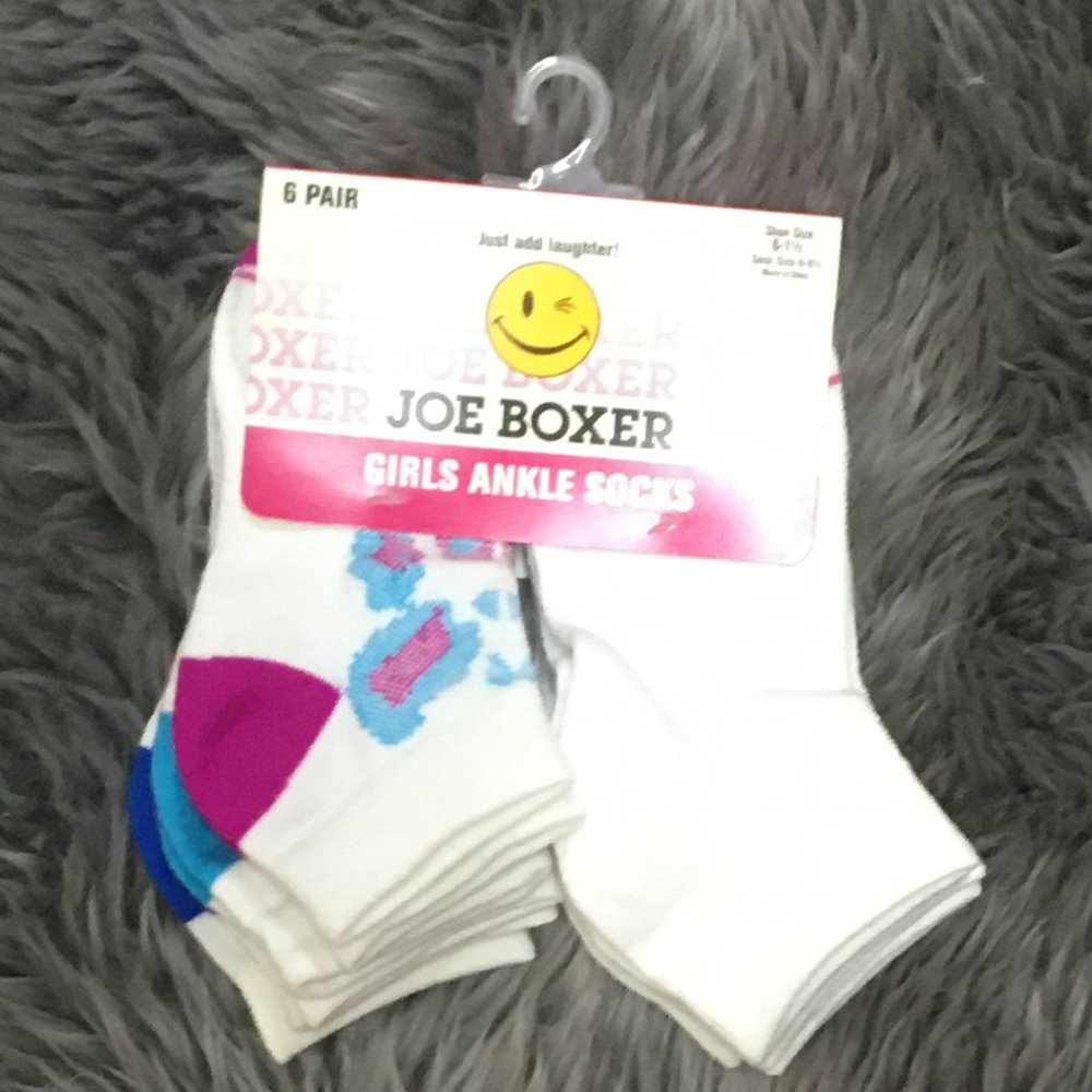 Joe Boxer | Girl's Ankle Socks | Size 6-8.5 | 6 Pairs